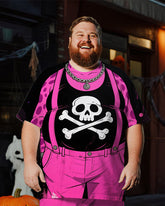 Big & Tall Men's Halloween Pink Leopard Skull Cosplay Printed T-Shirt Trousers Suit